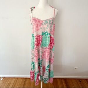 J Crew Women Cotton Patchwork Floral Tiered Maxi Dress Medium Boho Beach Island